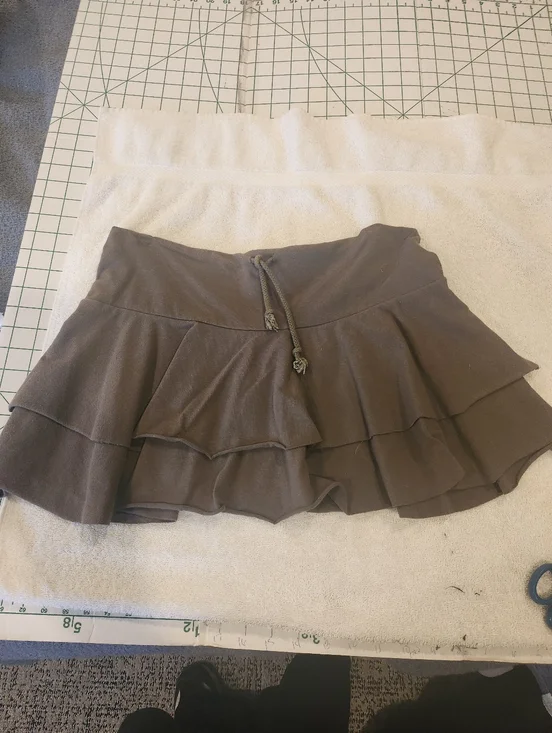 Tiered Ruffle Mini Skirt with Drawstring Waist - Brown - Picture 1 of 4